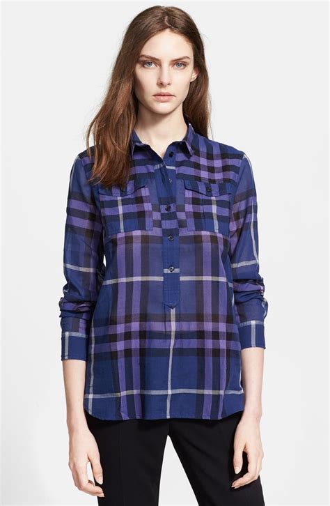 burberry brit coral women's plaid shirt|Burberry cropped shirt.